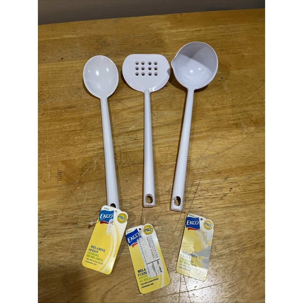Vtg EKCO White Melamine Spatula Soup Ladle & Spoon  Kitchen‎ Utensil NOS
